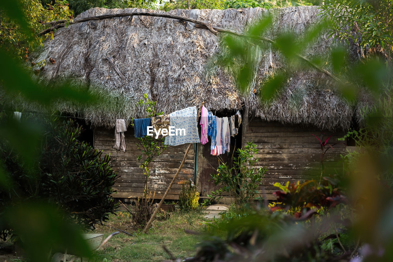 Clothes on the clothesline in a garden