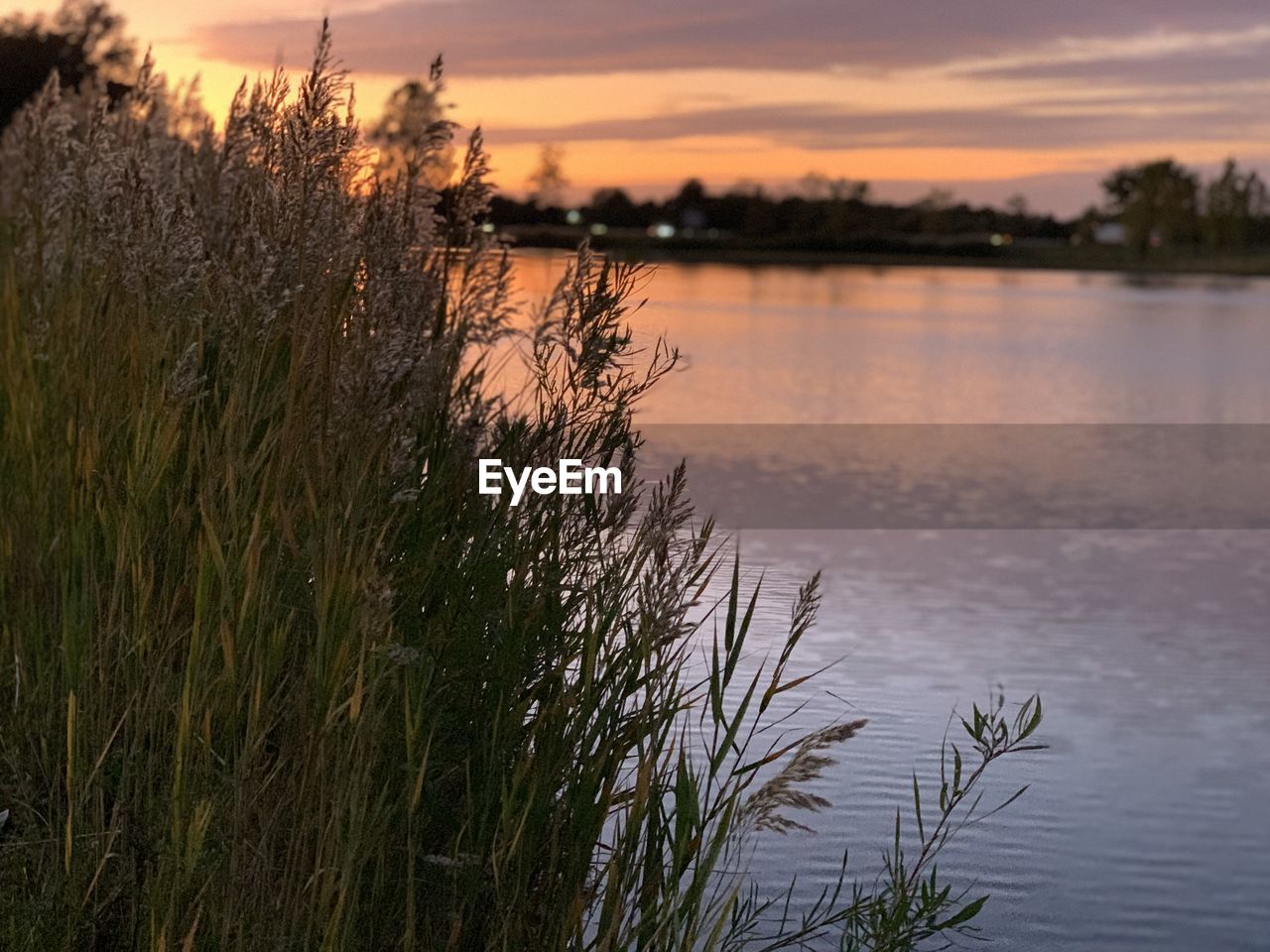 SCENIC VIEW OF LAKE AT SUNSET