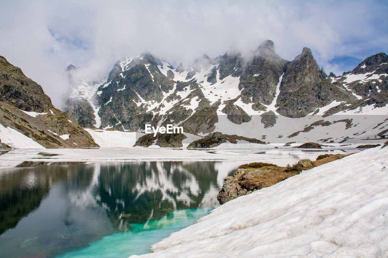 Scenic view of snowcapped mountains against sky