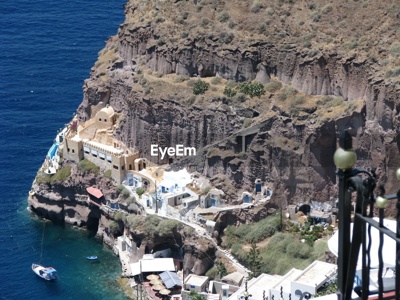 High angle view of buildings and sea