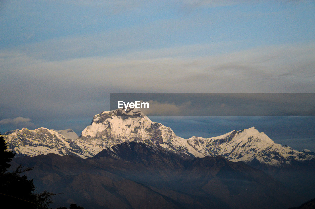 Scenic view of snowcapped mountains against sky