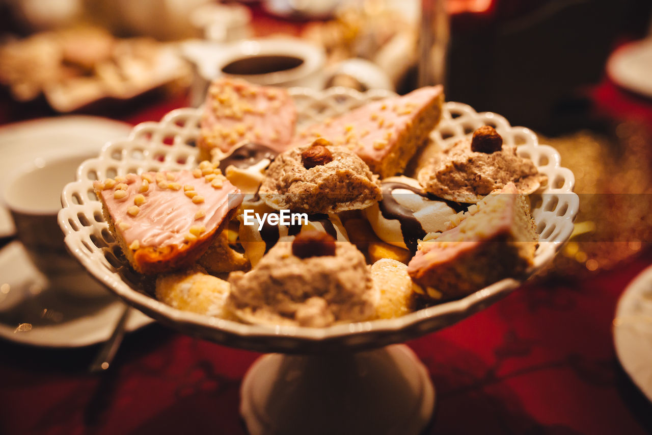 Close-up of dessert in plate on table