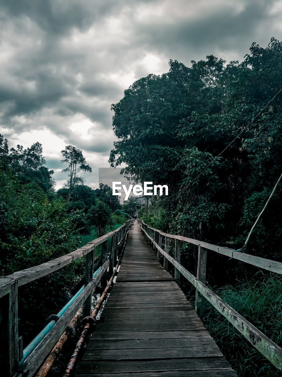 Footbridge amidst trees against sky km borneo