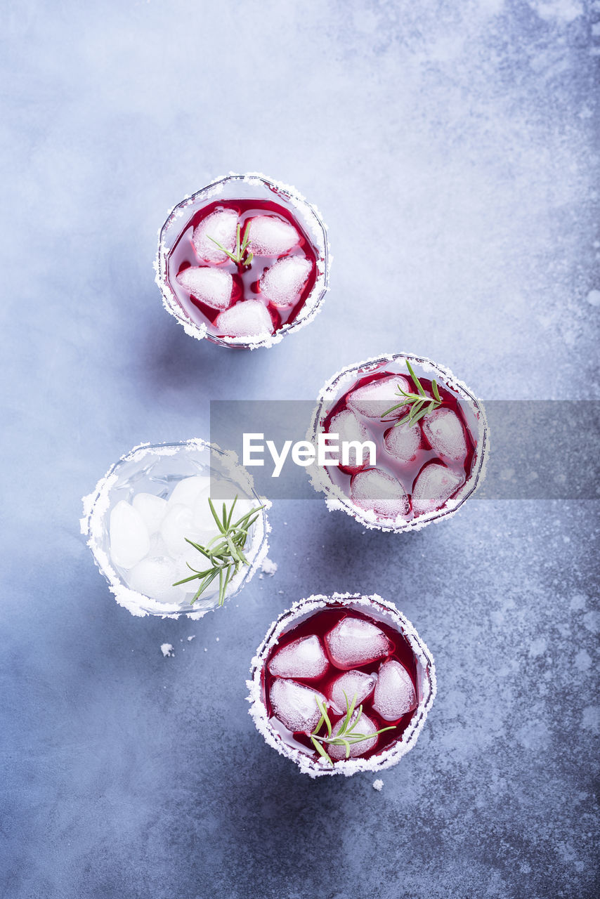 Directly above shot of drink in container on table