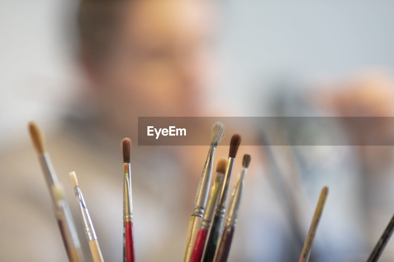 CLOSE-UP OF PAINTBRUSHES IN ROW