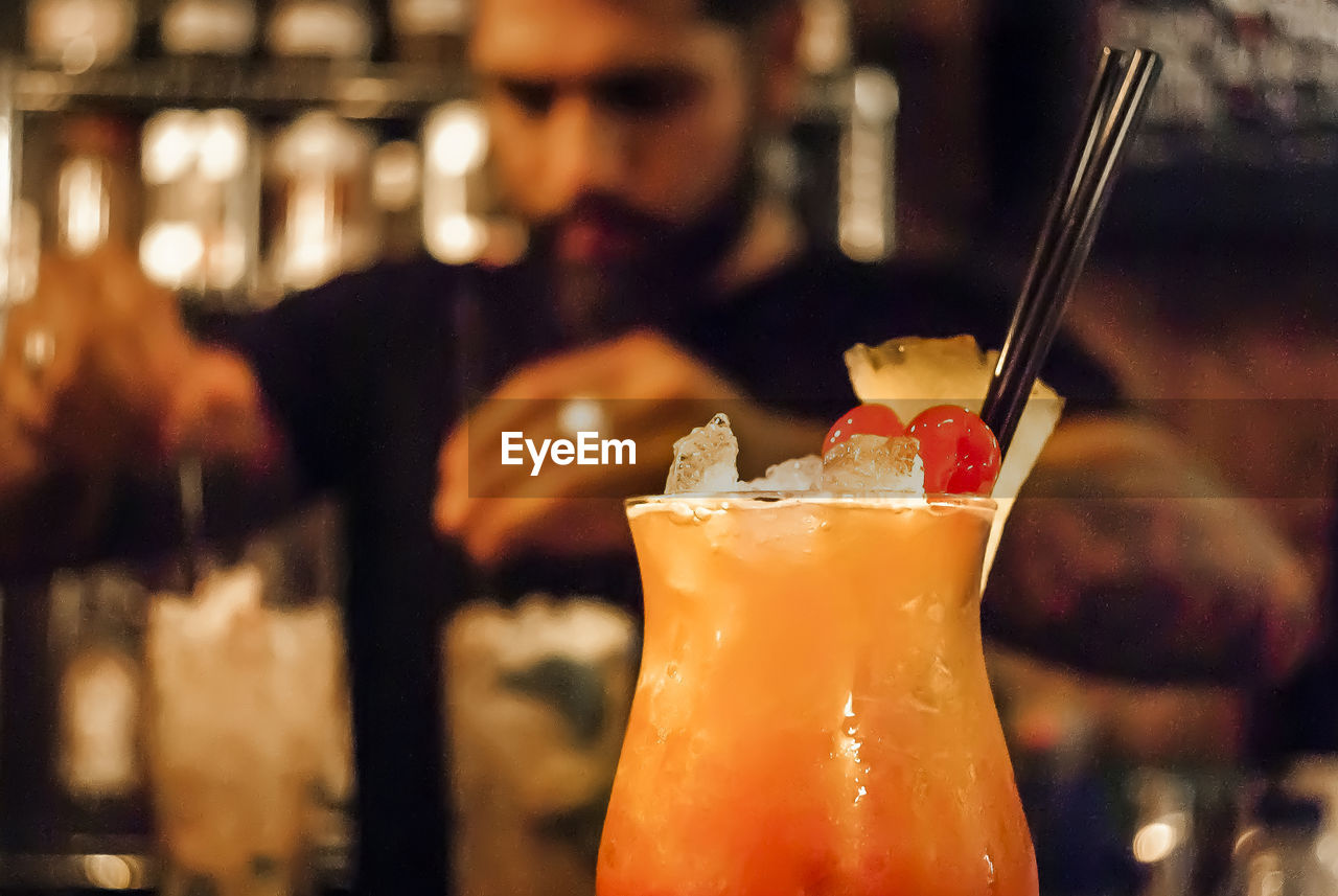 Close-up of drink on table at bar