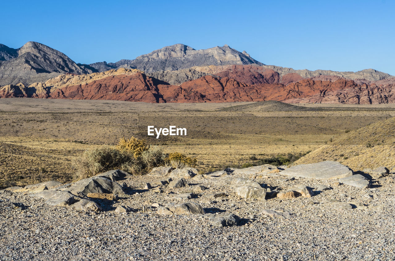 View of rocky landscape against clear blue sky