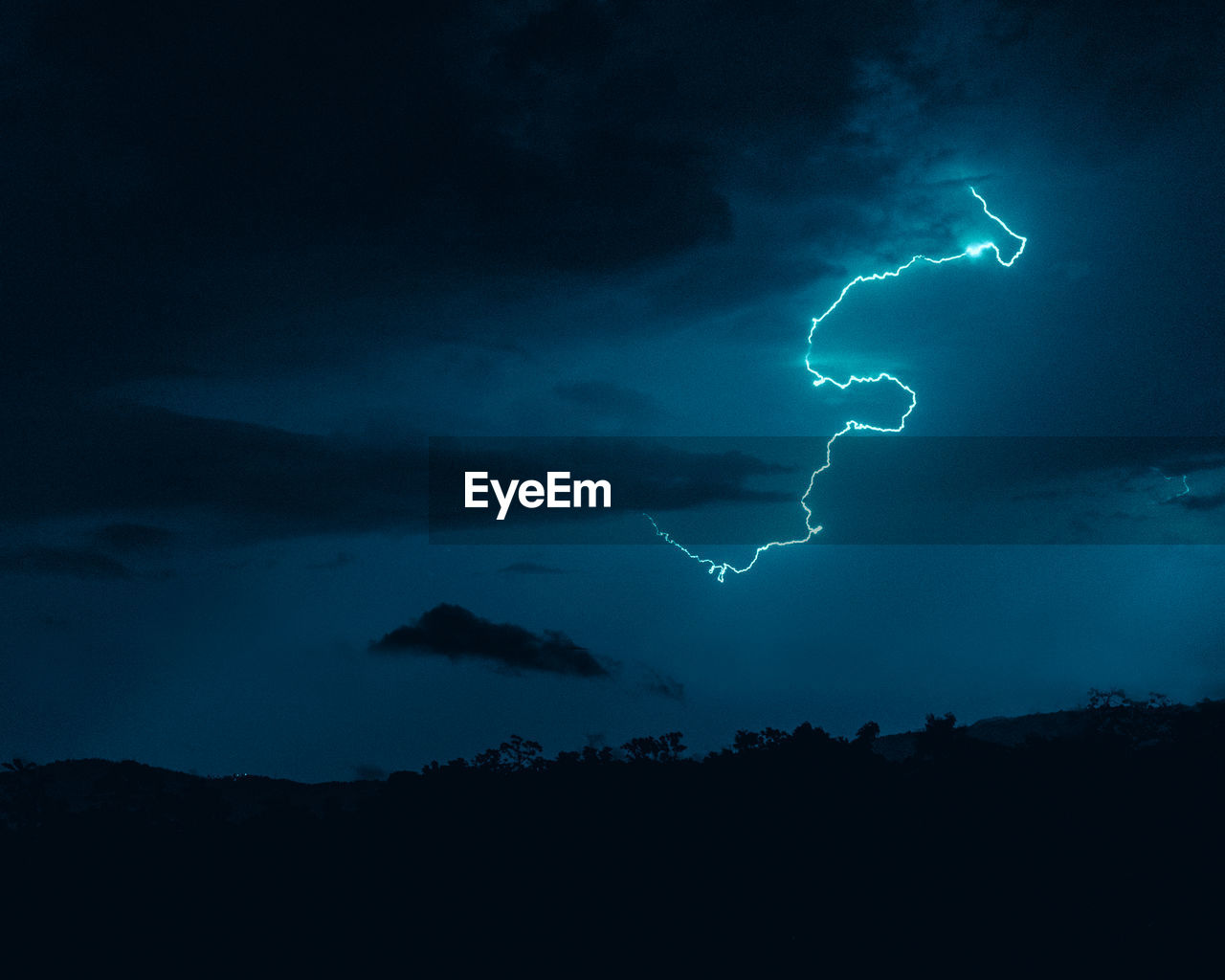 Lightnings landscape with mountains in middle of the night from puerto rico