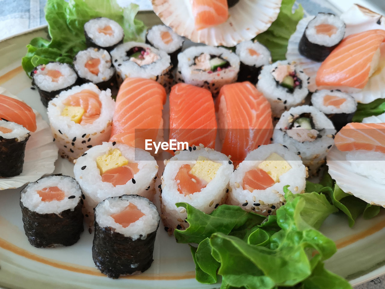 Different types of sushi ready to be tasted.
