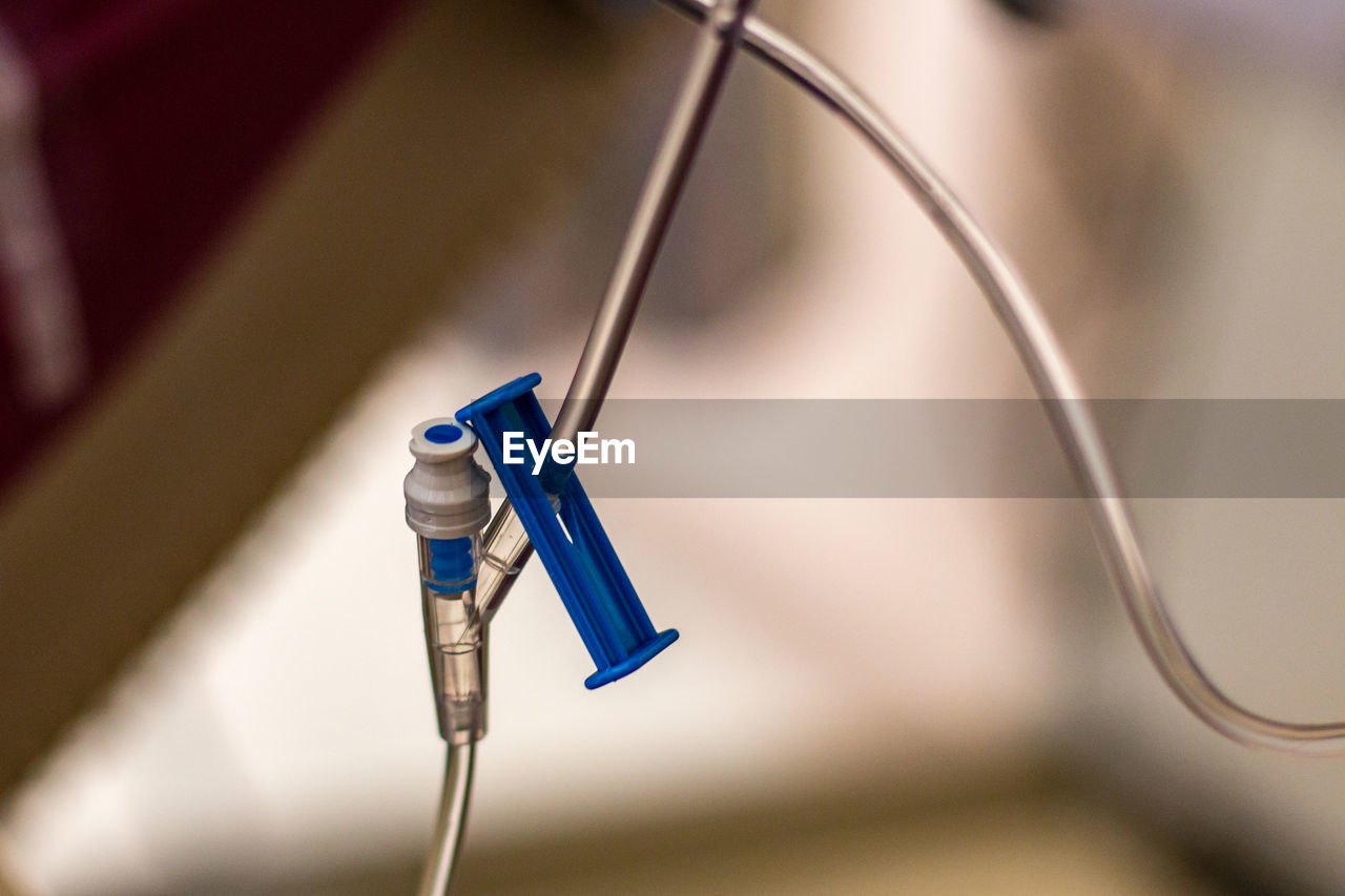 Close-up of iv drip in hospital