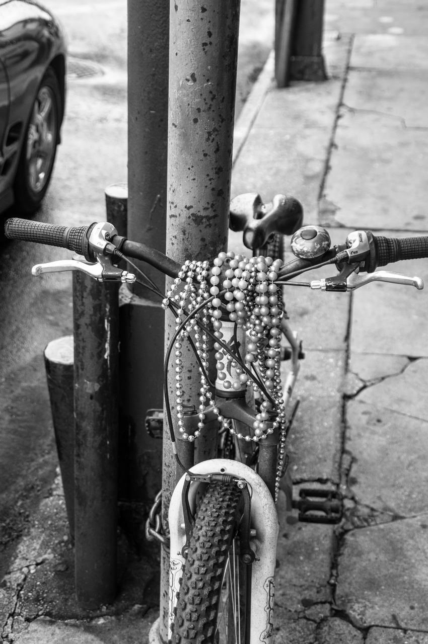 View of beads on bike handlebar