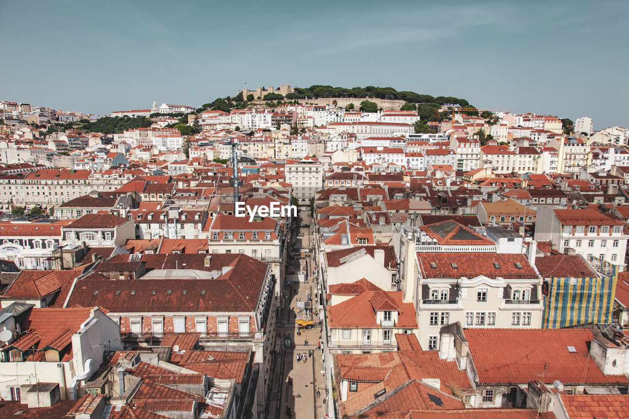 High angle view of townscape against sky