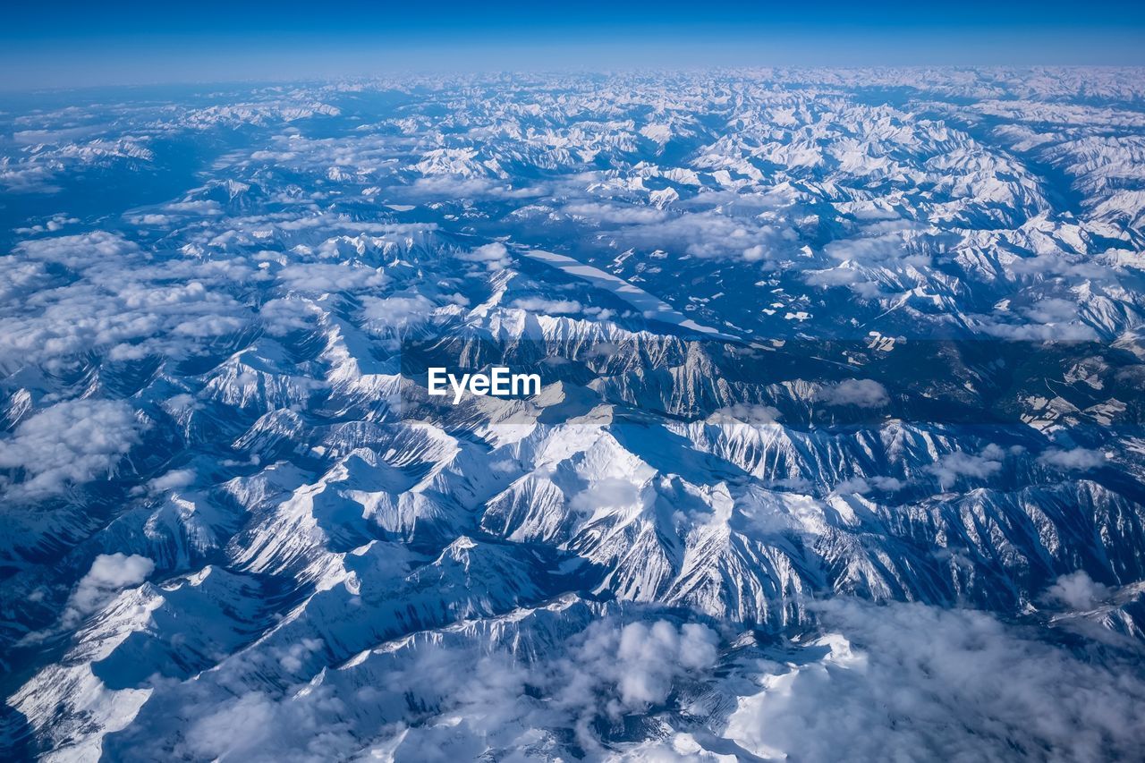 Aerial view of snowcapped mountains