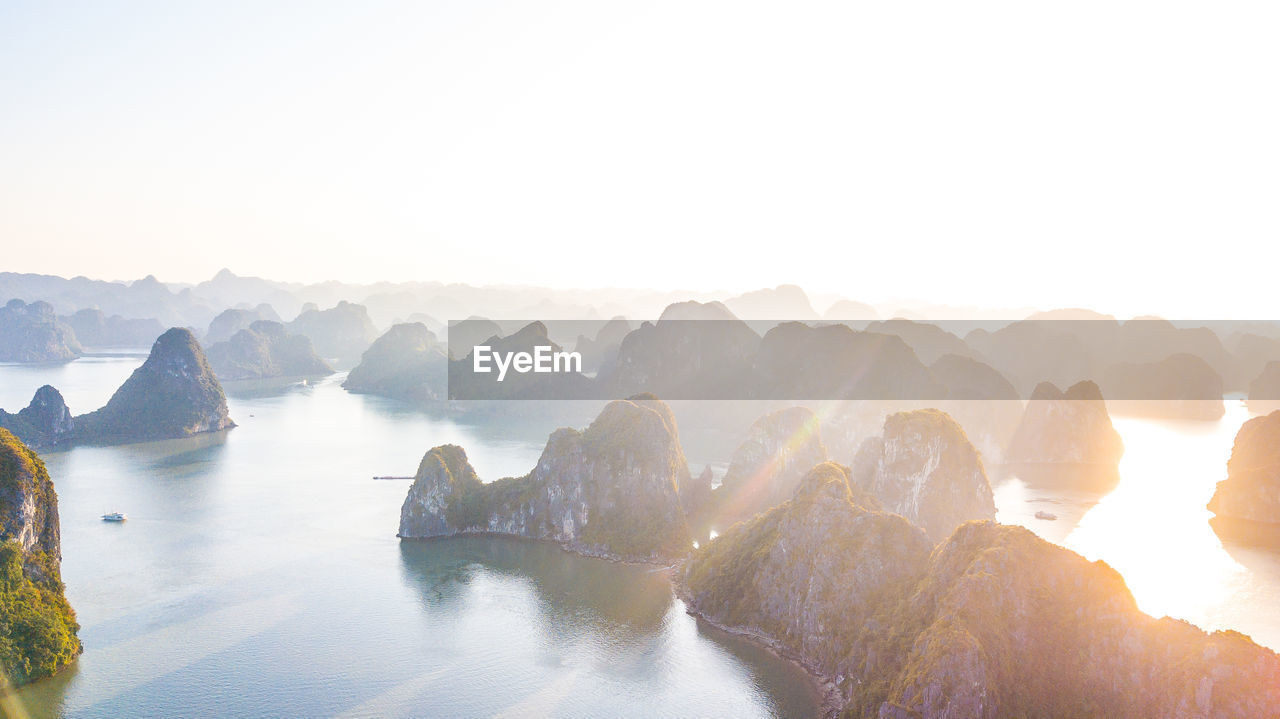 Panoramic view of rocks in mountains against sky