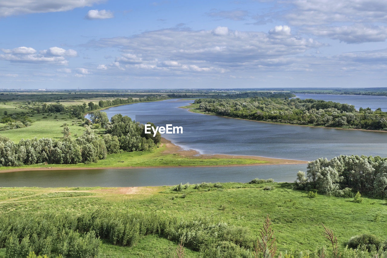 View of confluence of two rivers kama and toyma near yelabuga, russia.