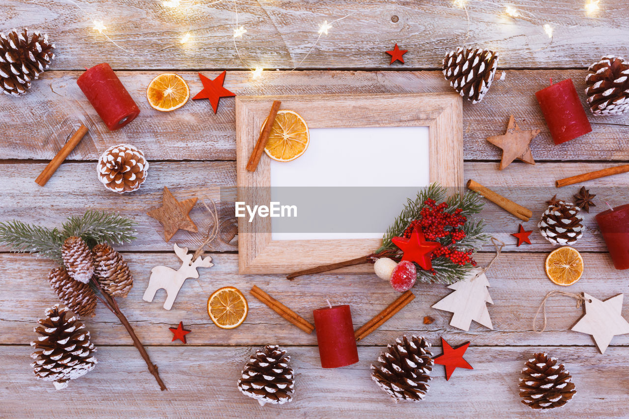 Close-up of christmas decoration on table