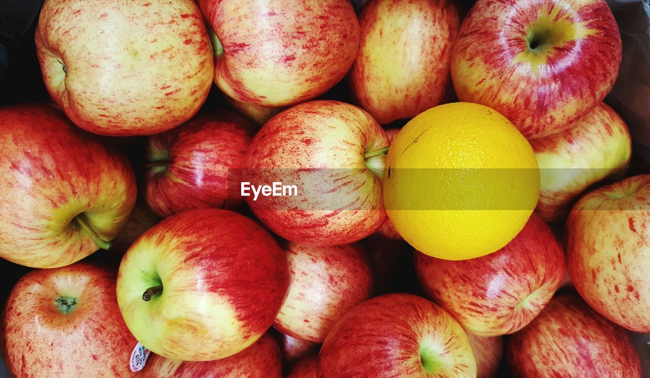 Full frame shot of apples for sale at market