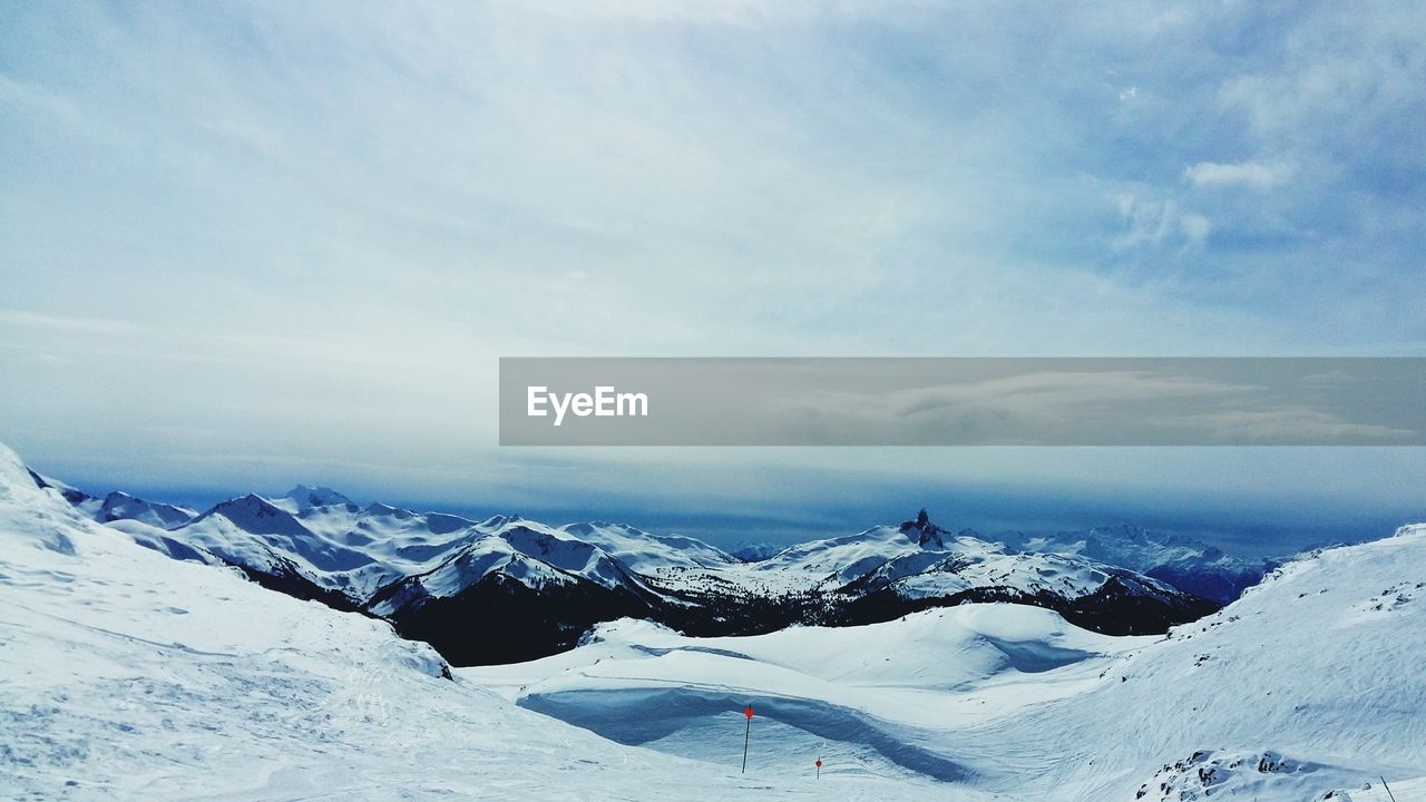 Scenic view of snowcapped mountains against sky