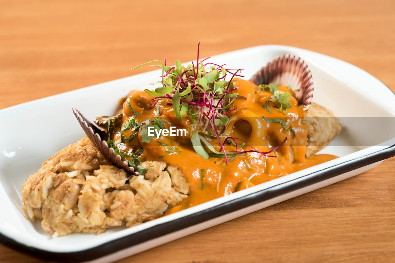 HIGH ANGLE VIEW OF MEAL SERVED ON TABLE