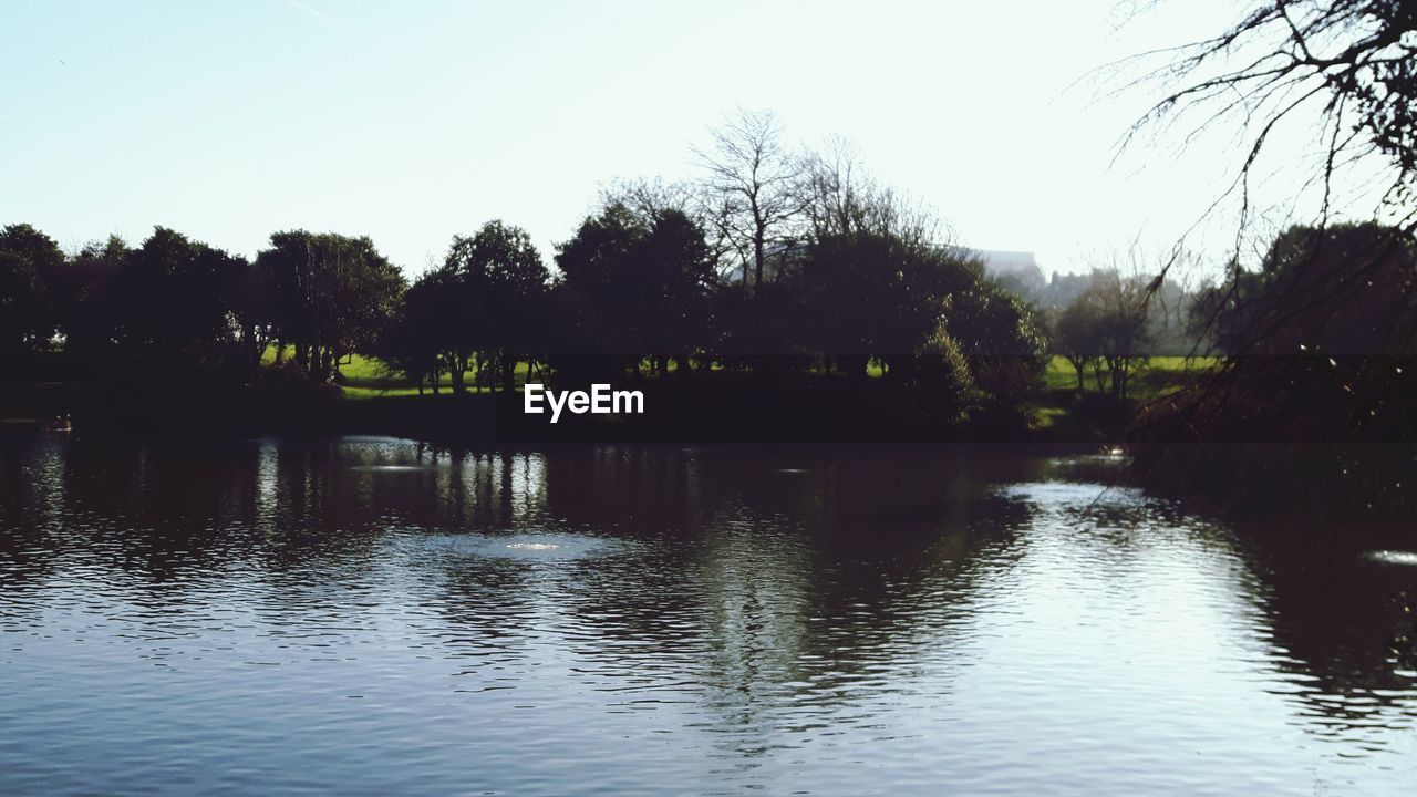 Scenic view of lake against clear sky