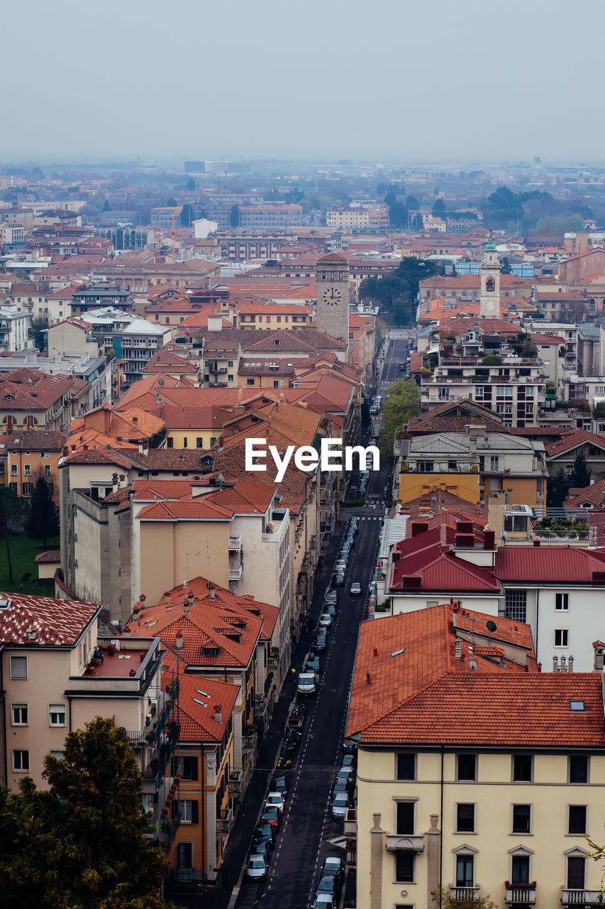 Cityscape of residence houses and apartment buildings in bergamo, italy