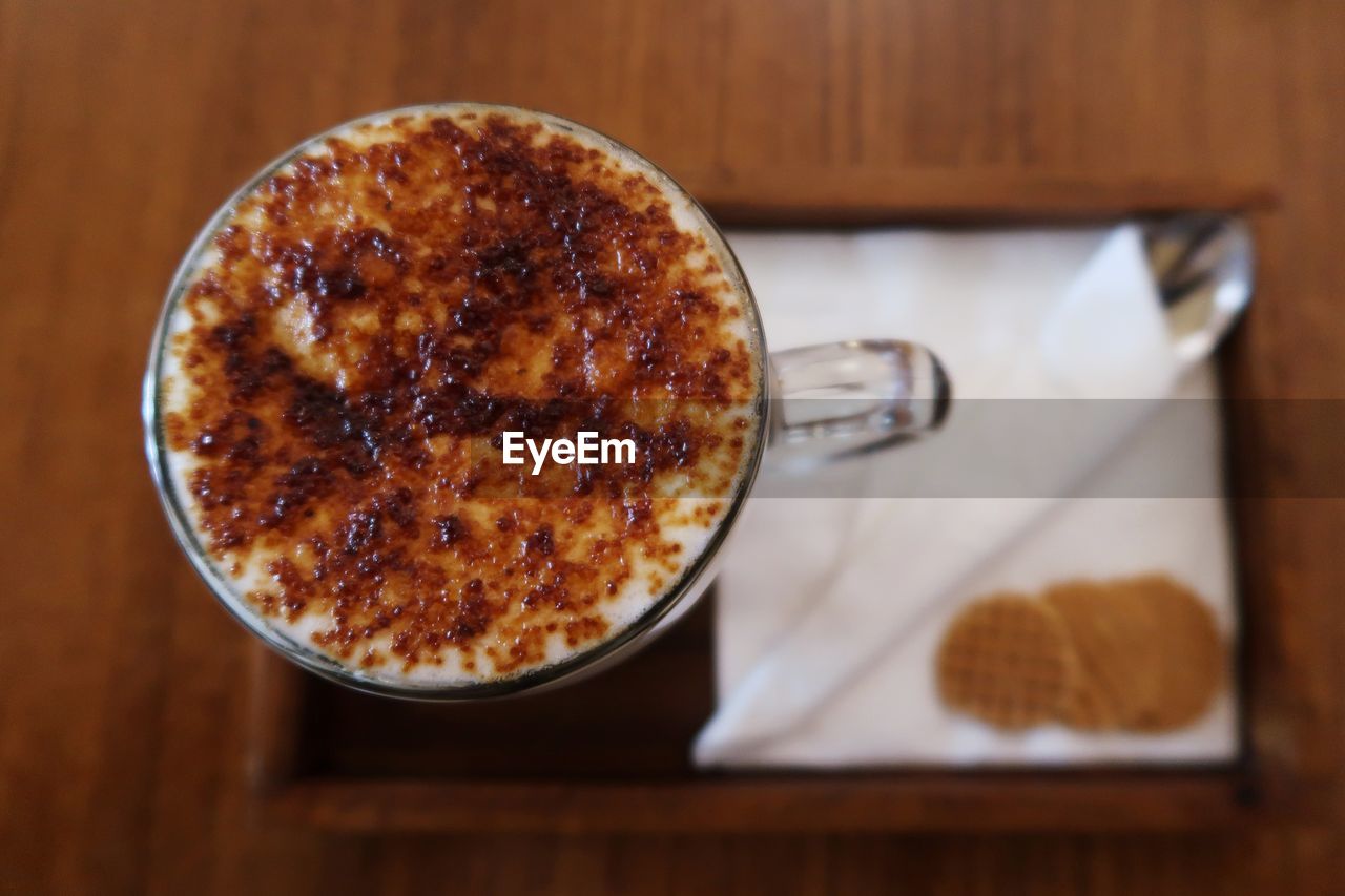 High angle view of coffee on table