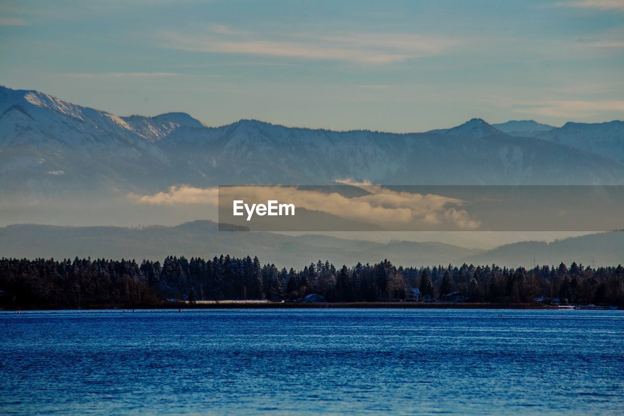 Scenic view of lake against sky during sunset