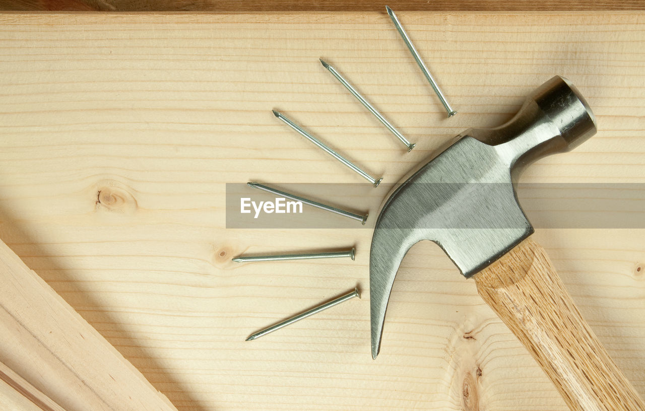 High angle view of tools on table