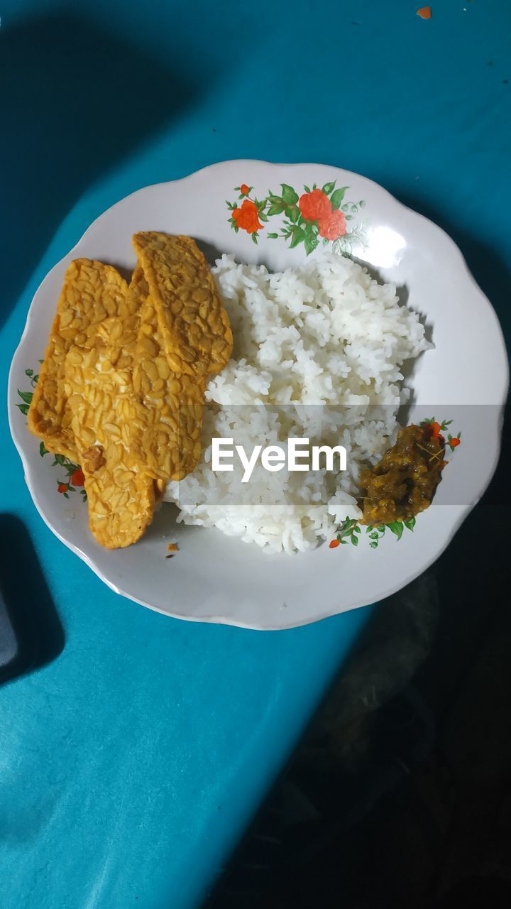 High angle view of food in plate on table