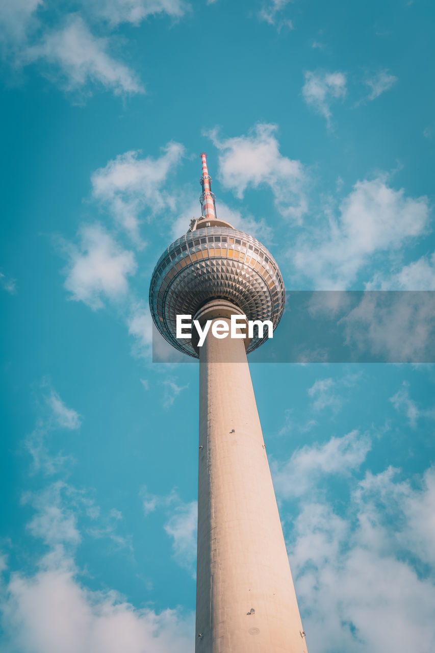 Low angle view of fernsehturm against sky