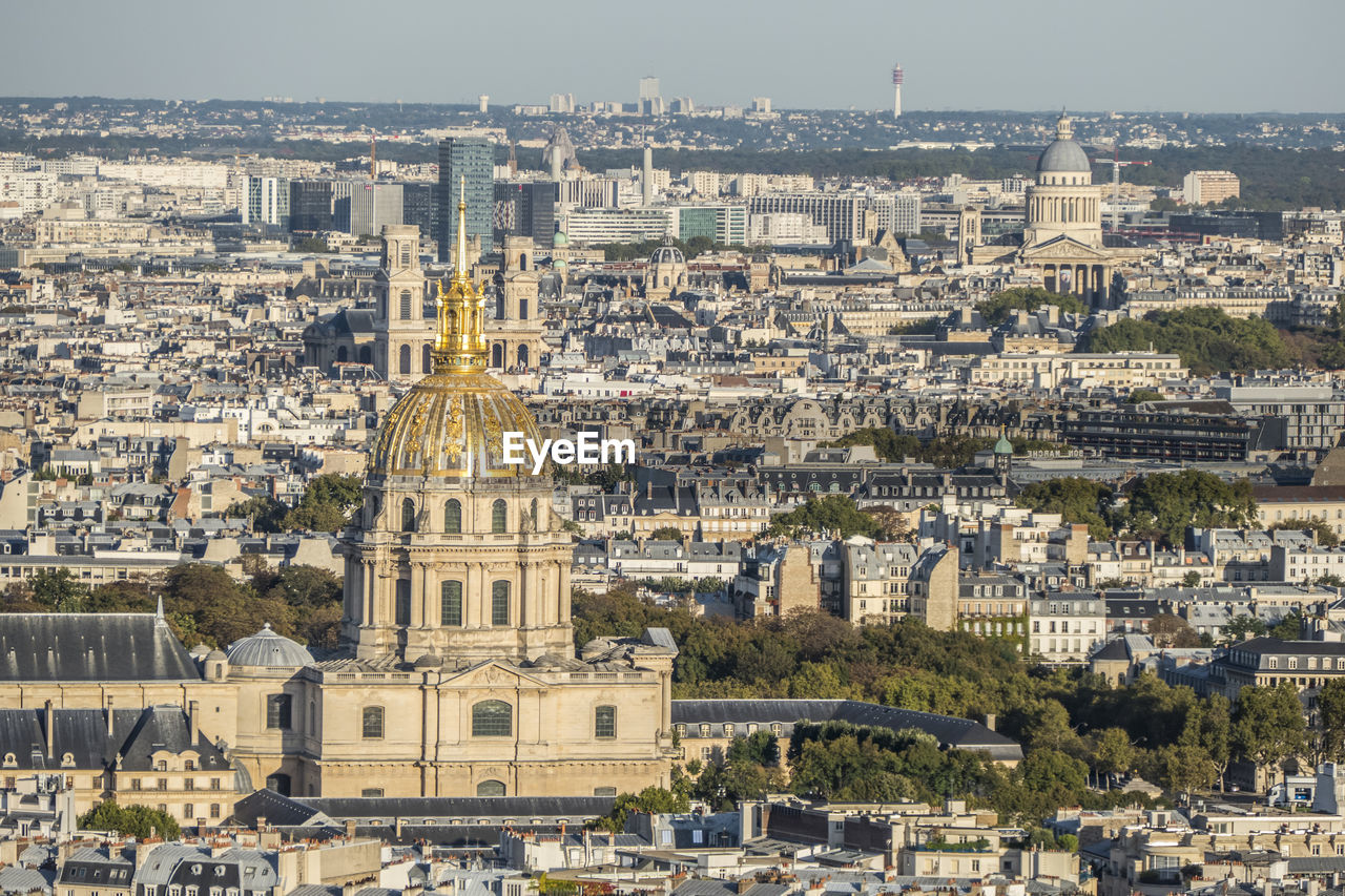 Aerial view of the golden dome of the les invalides
