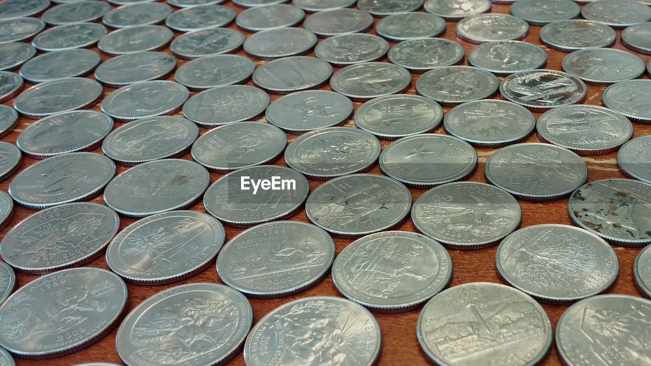 Full frame shot of coins in a pattern