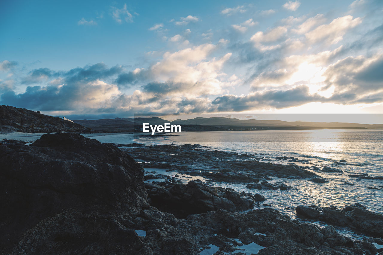 Sunrise over the volcanic coast of costa calma fuerteventura