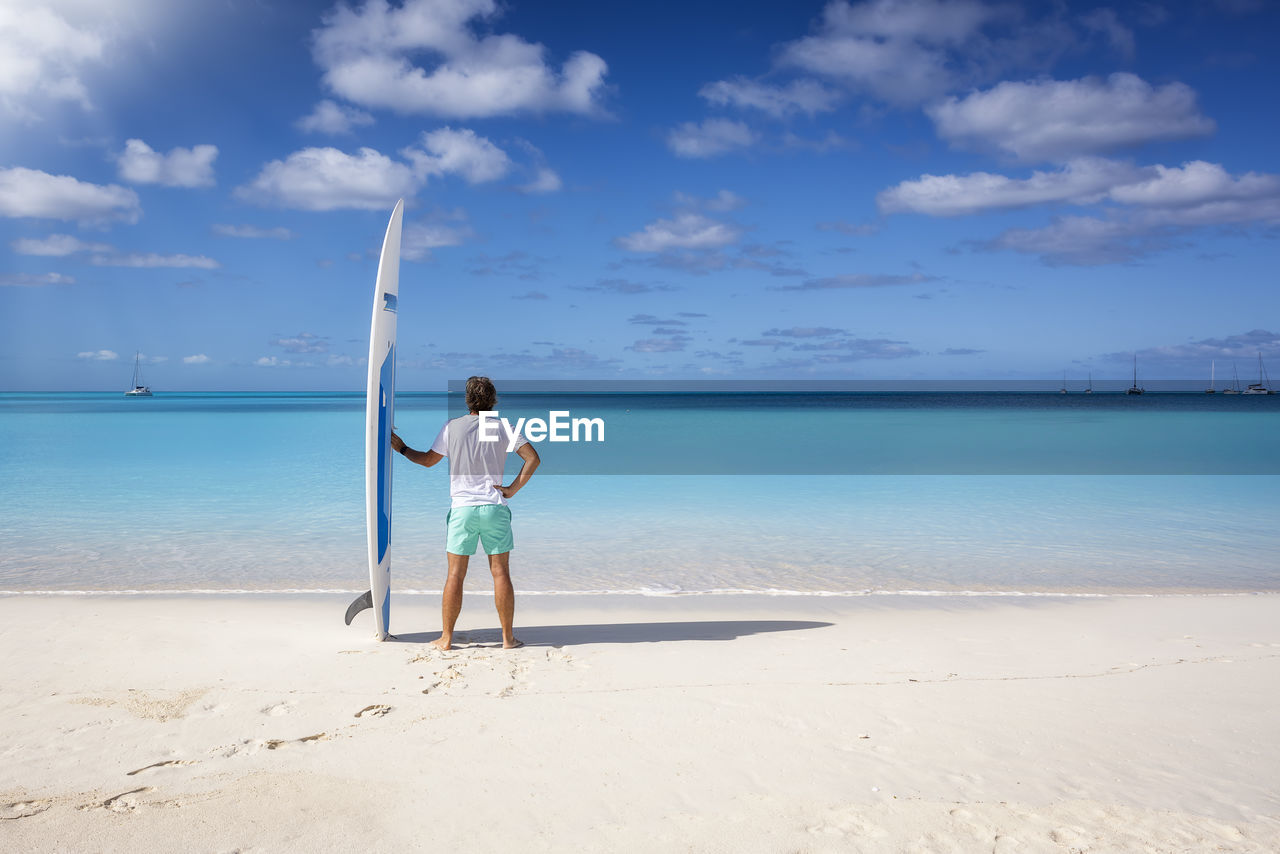 full length of woman standing on beach against sky