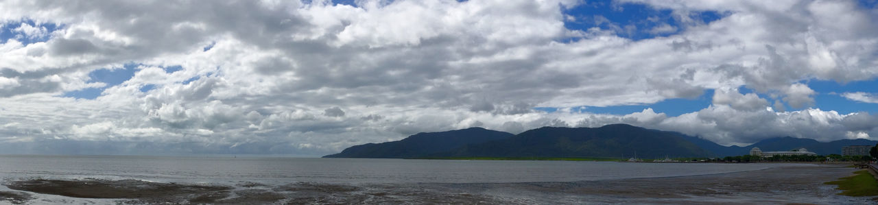 PANORAMIC VIEW OF SEA AND BEACH AGAINST SKY