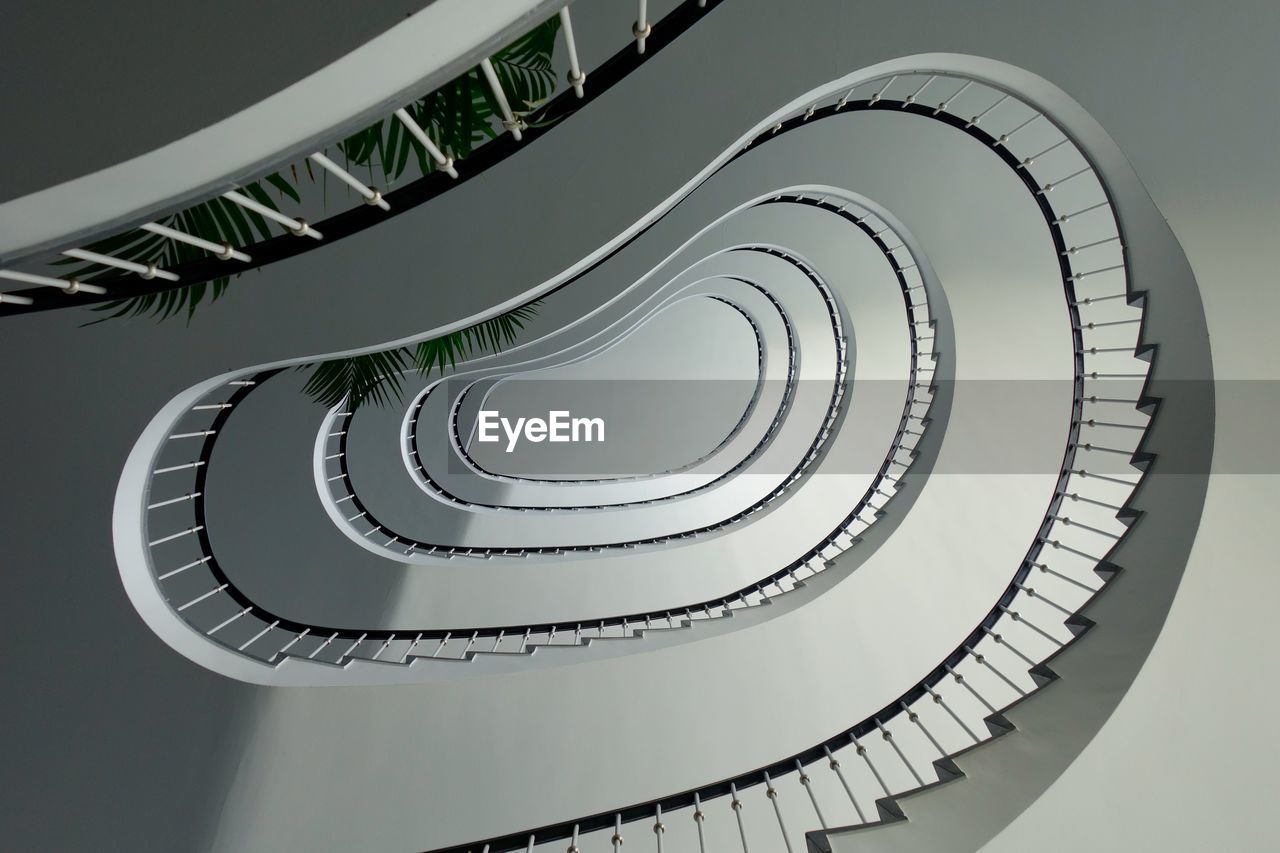 Low angle view of spiral staircase of building