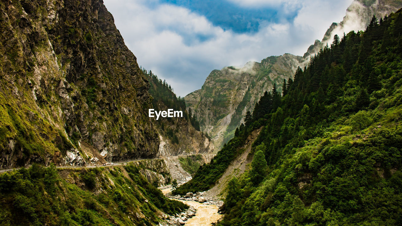 Panoramic view of landscape and mountains against sky