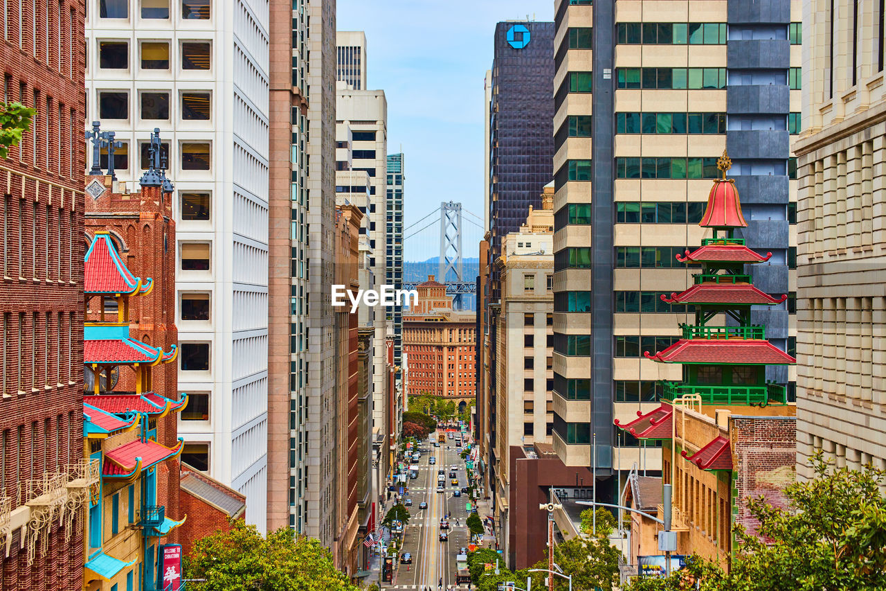 low angle view of modern buildings in city