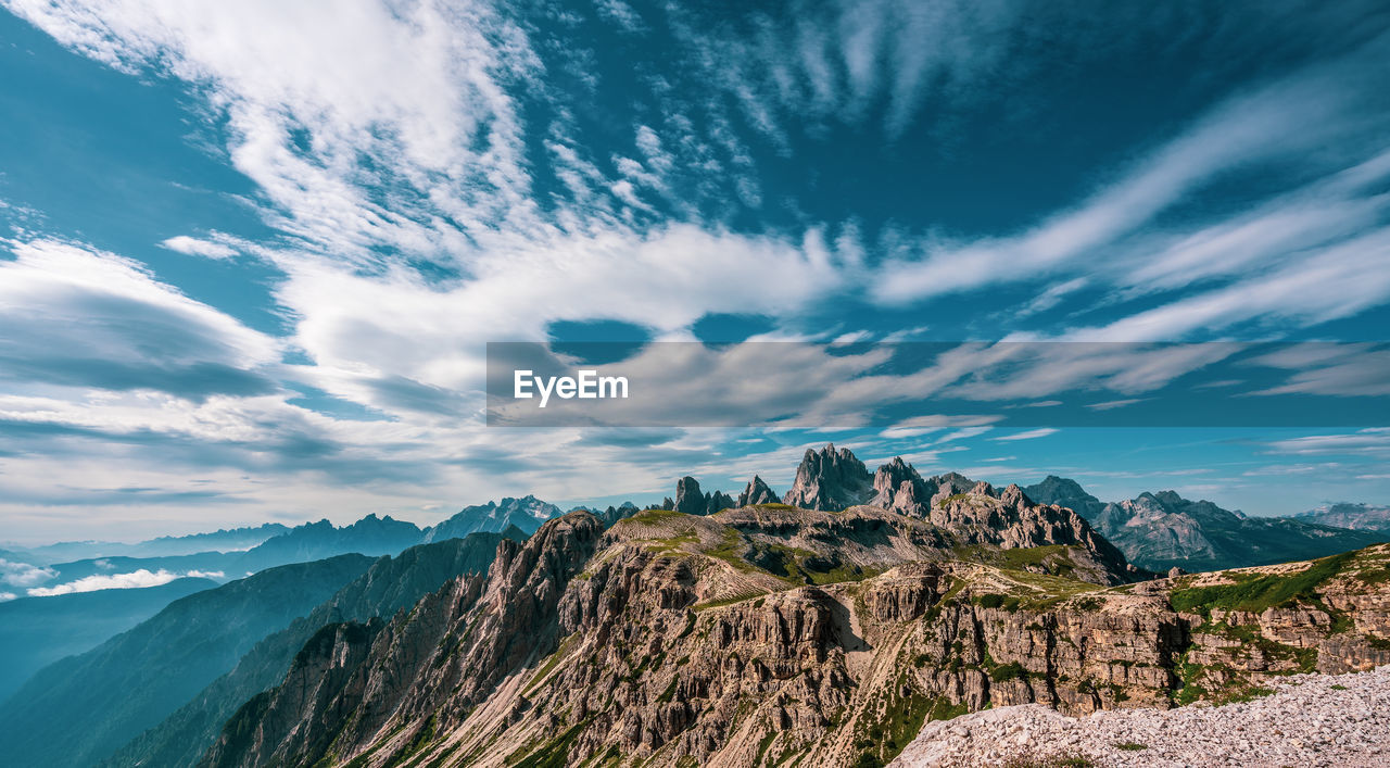 View of the cadini mountain range in the dolomites, italy.