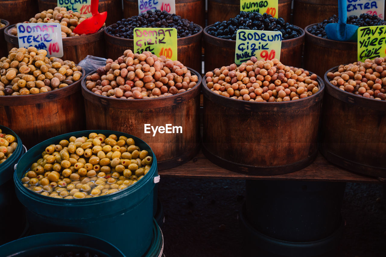 high angle view of food for sale