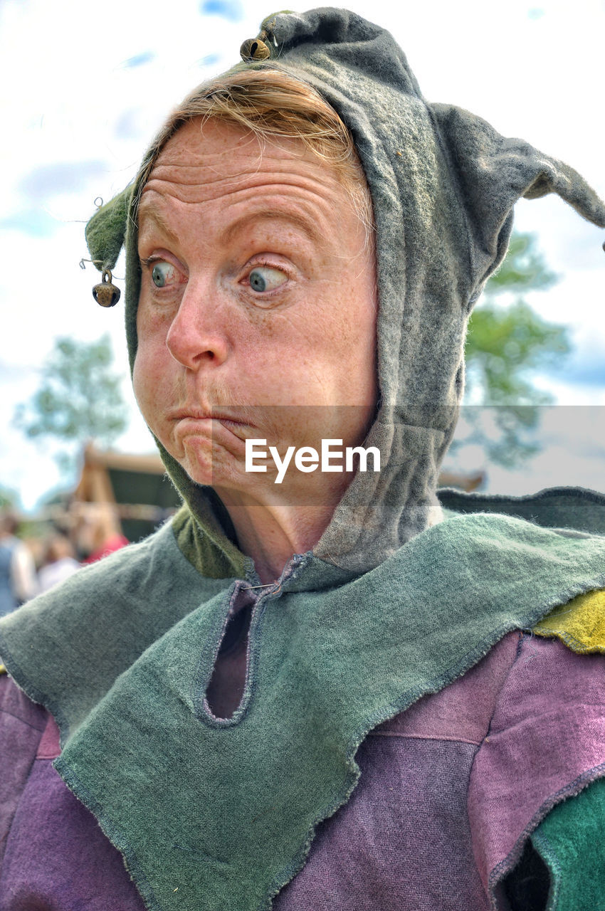 Close-up of woman wearing costume