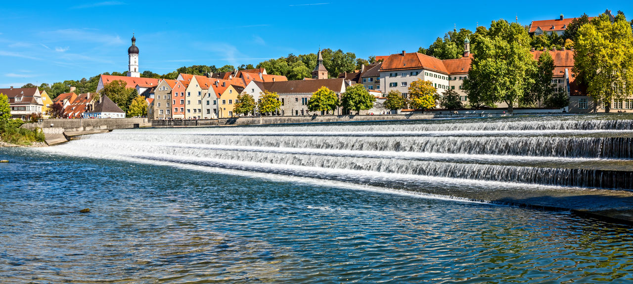 Panoramic view over historic downtown of landsberg am lech, bavaria