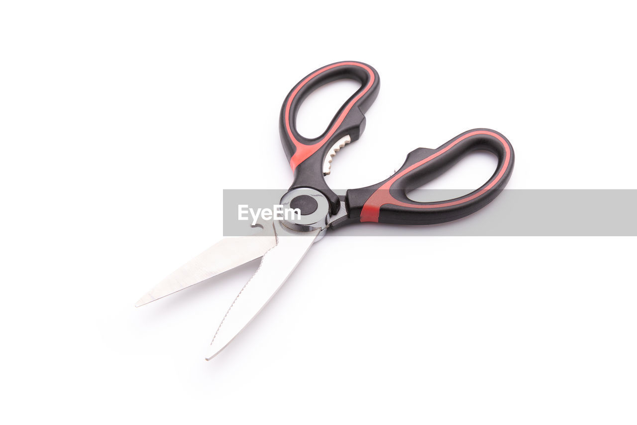 scissors, cut out, work tool, white background, tool, studio shot, office supplies, indoors, metal, equipment, no people, cutting, sharp, steel, single object, occupation, man made