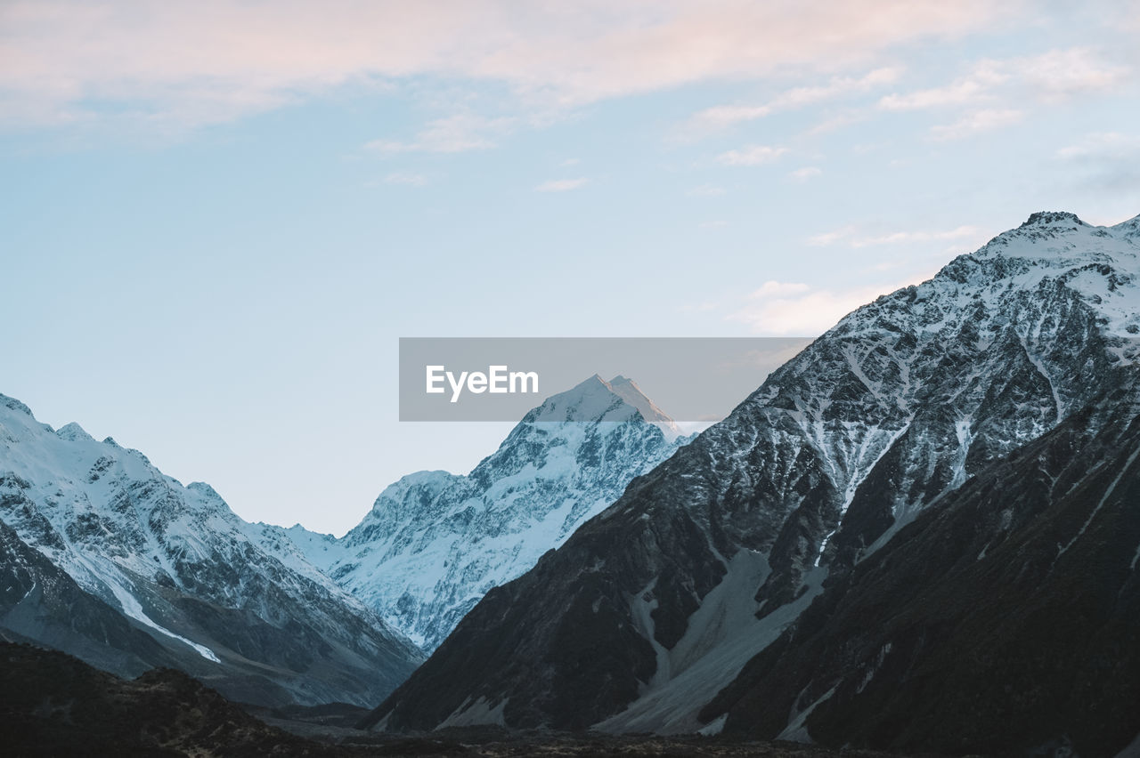 Scenic view of snowcapped mountains against sky