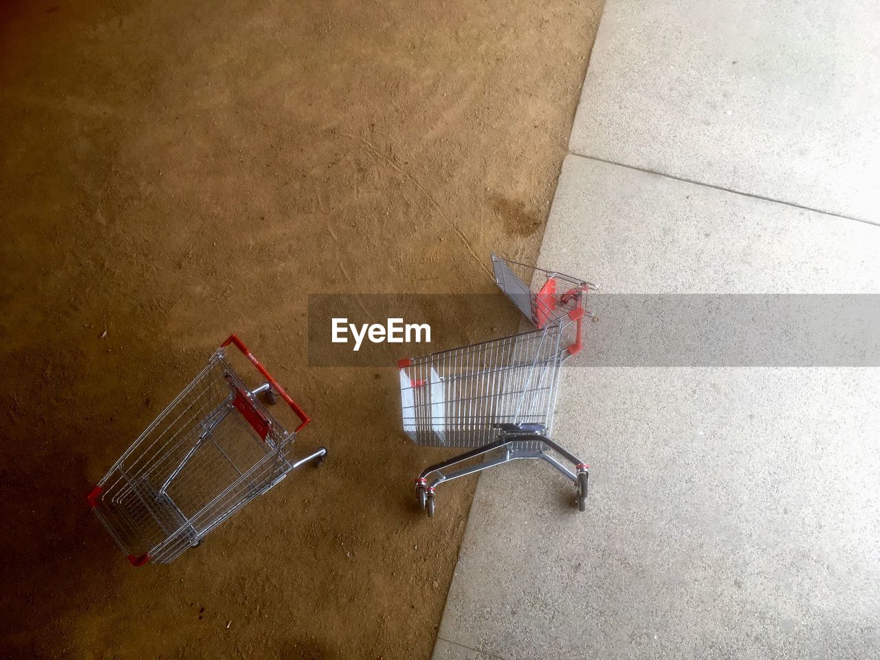 High angle view of shopping carts on floor