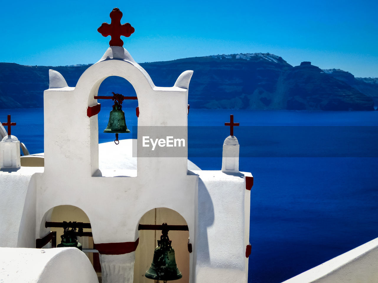 High section of church against calm sea