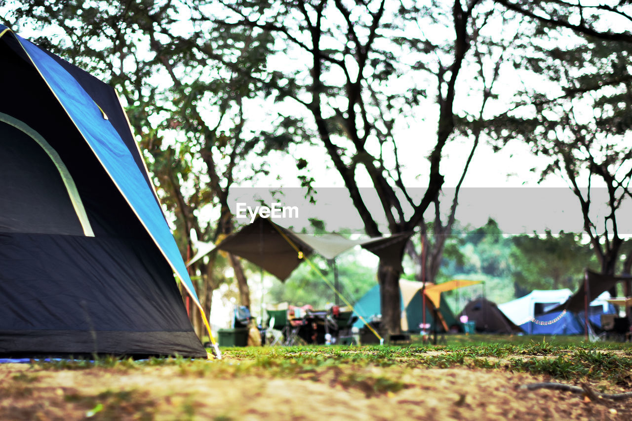 Low angle view of tent on field