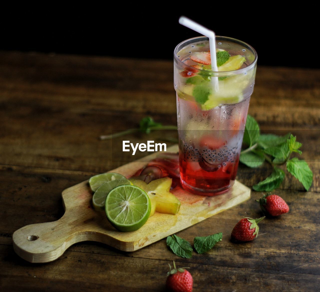Close-up of drink served on table
