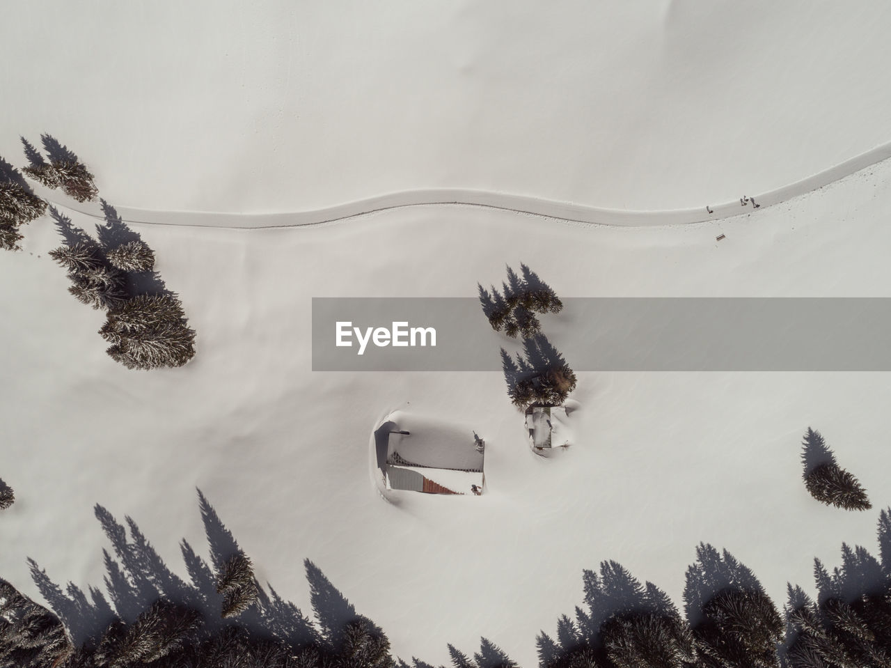 Aerial view of snow covered landscape