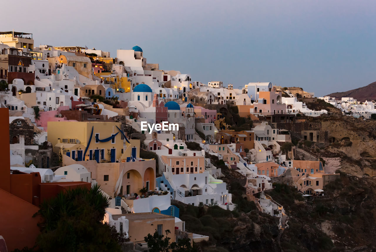 Picturesque panorama, old town of oia or ia in santorini island.
